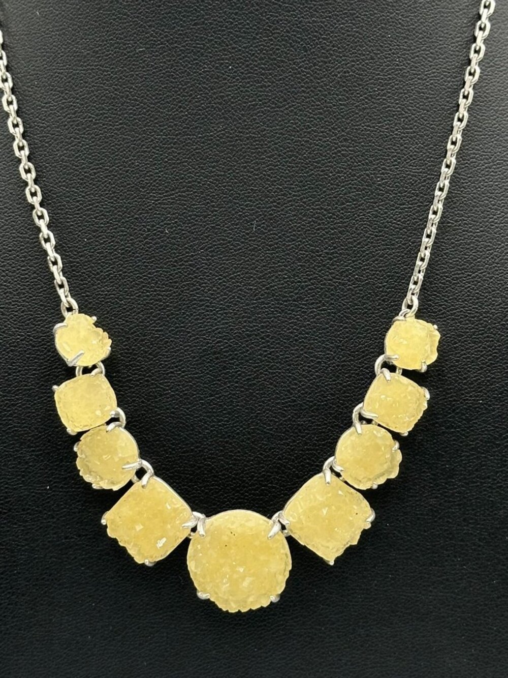 3/$30 Lucky Brand Yellow Faux Druzy Necklace Silver Statement Boho Adjustable